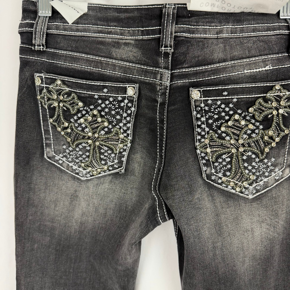 Fire & Rain Y2K Coquette Bootcut Jeans Size 9 Black Rhinestone Cross Pockets NWT - Picture 5 of 14